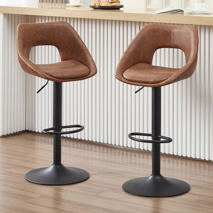 Ya-Home Tabouret de Bar Lot de 2 Tabourets de Bar Réglable Chaises Hautes de Bar avec Pieds en Métal pour Comptoir Cuir PU Brun