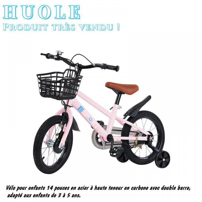 Vélo Enfant STITCH 12-18 Pouces – Panier, Roues D’Entraînement – 2-9 Ans – Vert Et Rose