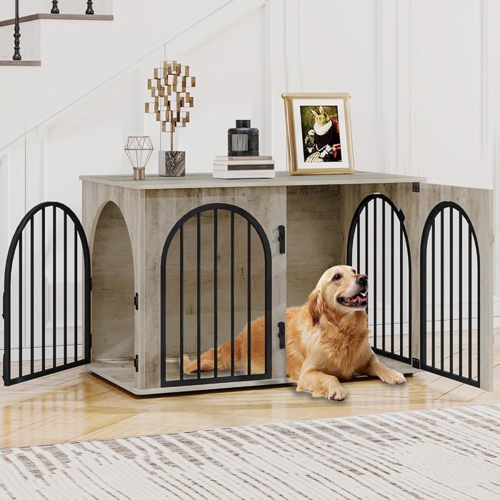 Comparer les prix de 100cm Cage pour ChiensNiche Moderne pour ChiensCage Chien de Taille Moyenne3 Portes Porte arquée 60 x 100 x 63 cm Ivoire