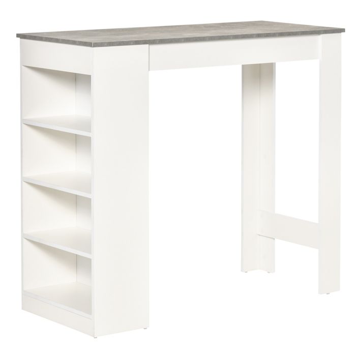 Table de bar - HOMCOM - 2 personnes - 4 étagères ouvertes - panneau de particules - 115x50x1027cm - blanc et gris