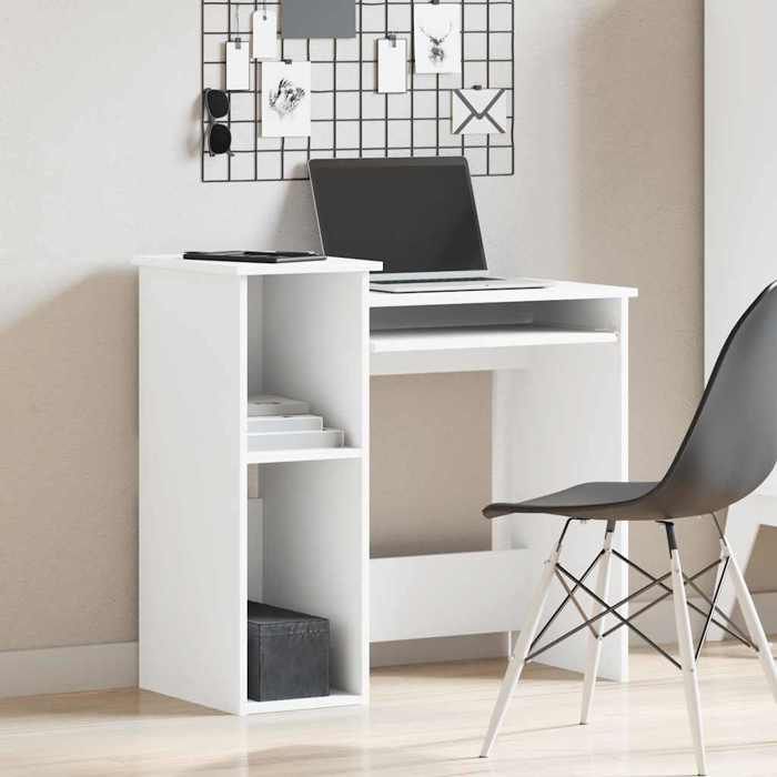 Bureau Blanc CLOUD Table à écrire Pour 1 personne avec étagères blanc 84x40x78 cm bois dingénierie BBB765