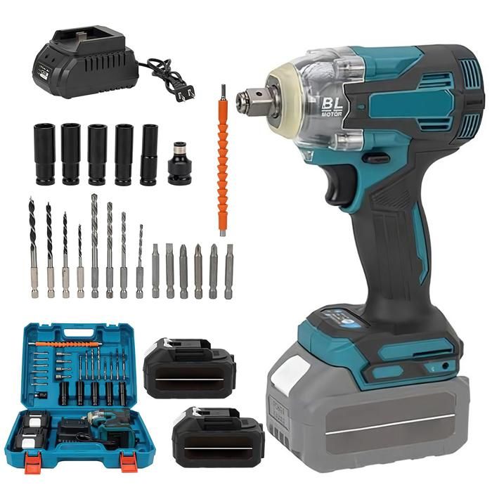 Clé à chocs sans fil Brushless 1200N.m 1/2 Pouce - Vitesse vide 6 700 tr/min - Fréquence d’impact 7 200 coups/min - deux batteries