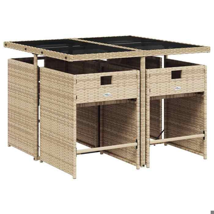 Ensemble à manger de jardin coussins (5 pcs) CLARENCE® Table de Balcon et 4 chaises de jardin mélange beige rotin 110x106x73cm C949