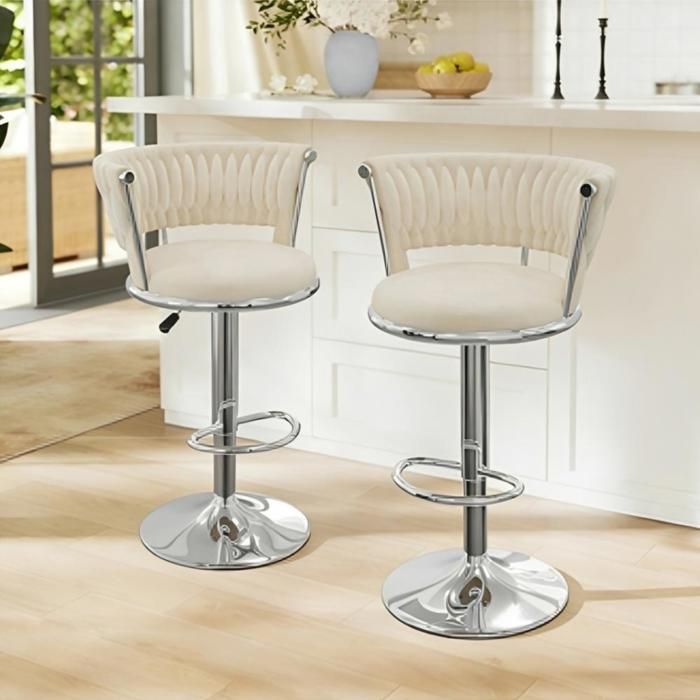 MIPAN.Lot de 2 Tabouret de Bar Réglable - Chaise de Bar Rotation - Chaise Bar Tissu - Chaise Haute Cuisine (Argenté) - Max:120Kg