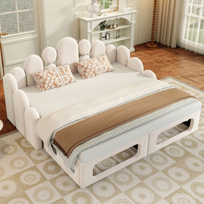 Structure de lit lit adulte 180x200 cm en velours beige avec sommier à lattes