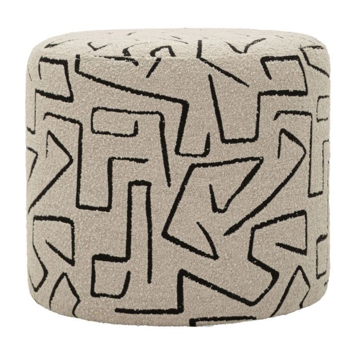 Pouf rond Nairobi en bois de pin et tissu multicolore Ø44x40 cm - Réf. VK8681847413356