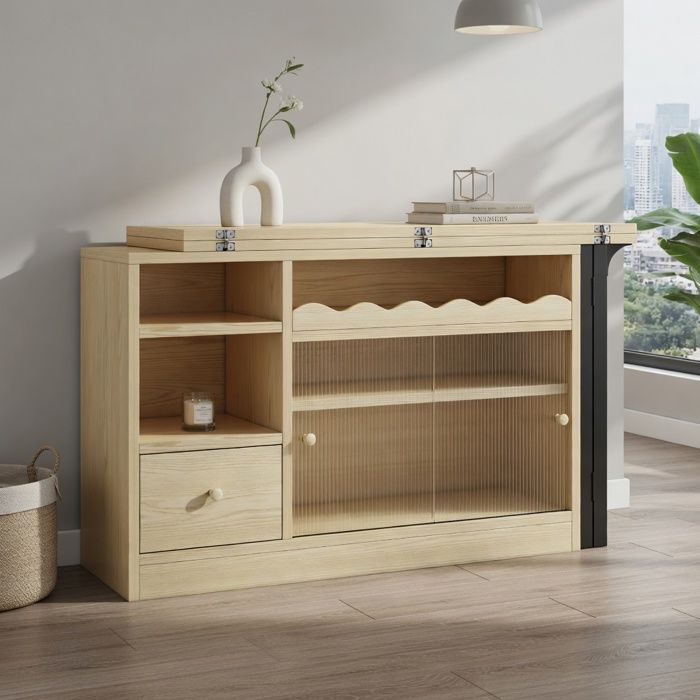 Table à manger pliante extensible rangement pivotante 360° -Pugsdrlynaturel noir