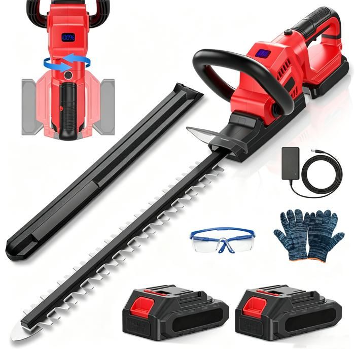 Taille-Haie sans Fil 21V，Moteur 850W，Lame 52cm，Poignée Pivotante 180°，Taille-Haie Électrique Pro，Affichage Numérique，pour Jardin