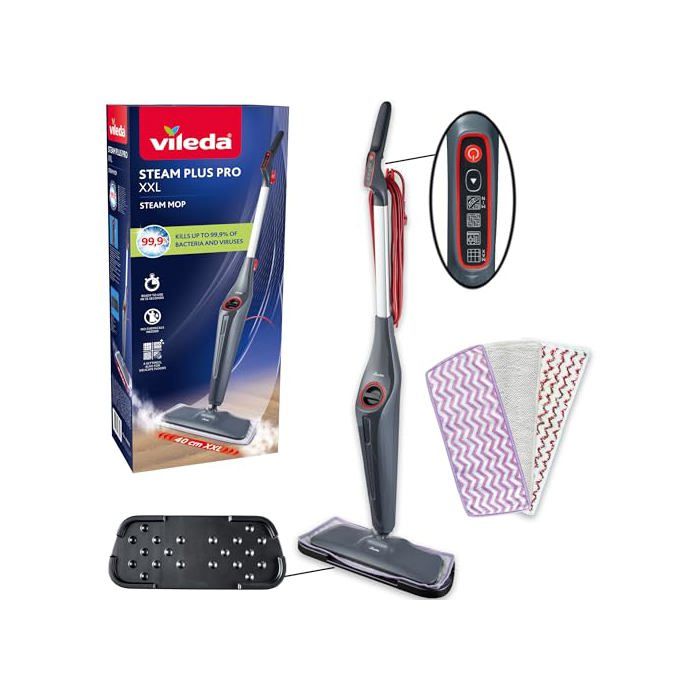 Vileda Steam Plus Pro Nettoyeur vapeur tue jusquà 99% des bactéries et des virus parfait pour les sols délicats - vue 2