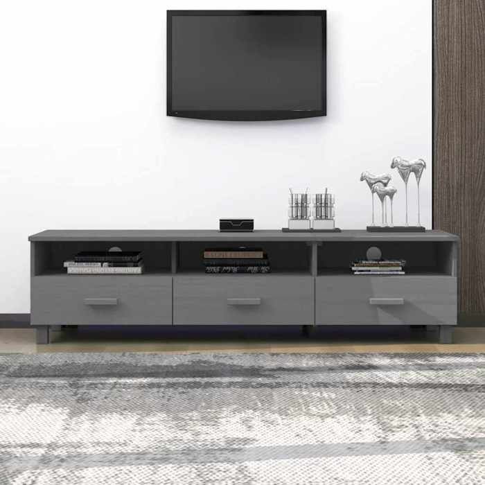 Sale juilletMeuble TV - vidaXL - bois massif de pin - gris foncé - avec tiroirs - 158 x 40 x 40 cm xoj41o