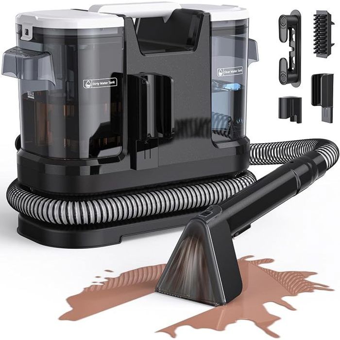 Shampouineuse Canapé et Tapis 600W Nettoyeur Textile 18 kPa avec Aspiration Puissante Injecteur Extracteur pour Canapé Moquette