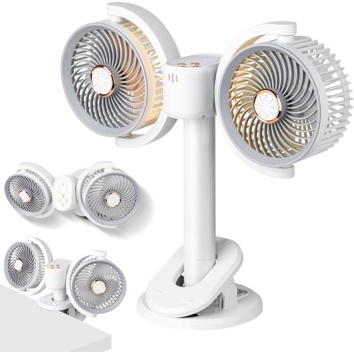 Ventilateur à pince - PZCC - Double tête - Rechargeable - Rotation 360° - Ultra-silencieux