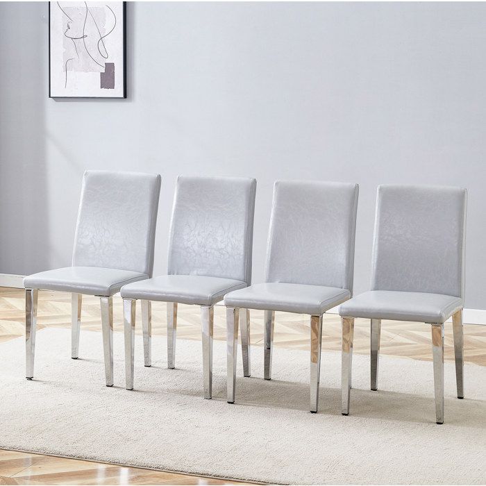 ROVRYN Lot de 4 chaises de salle a manger 41 x 47 x 90 cm PU gris clair pieds en metal argente dossier haut