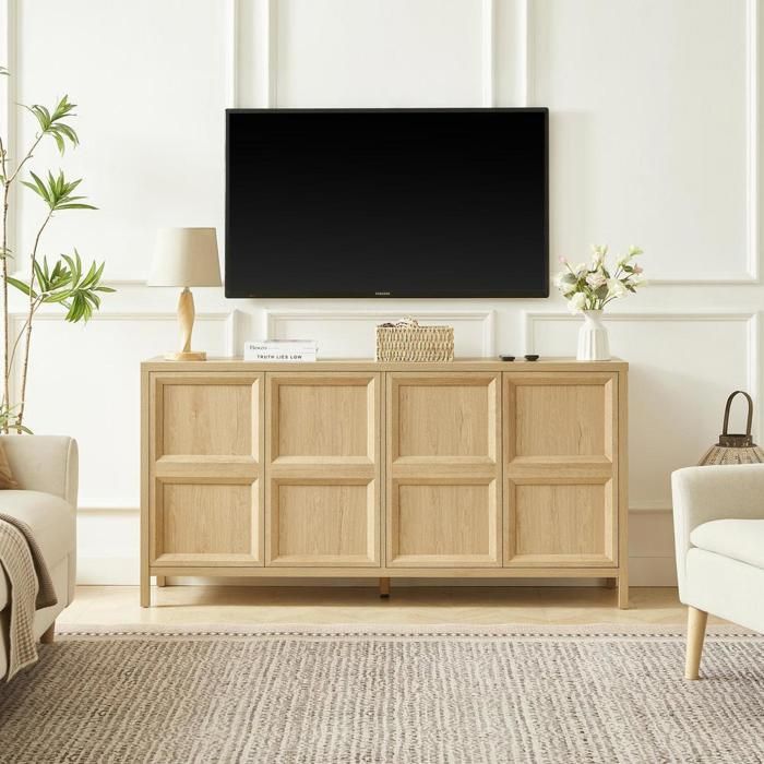 Buffet bas - KOMHTOM - 160x40x80 cm - Chêne clair - Portes Tip-On - Fermeture douce Buffet bas - KOMHTOM - 160x40x80 cm - Chêne clair - Portes Tip-On - Fermeture douce