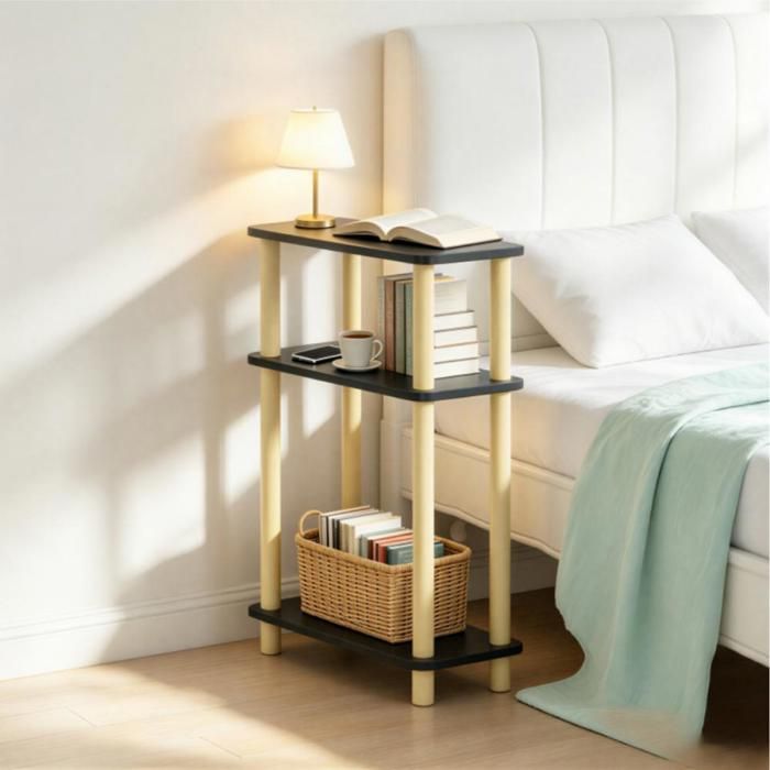 ViYi.Bouts De Canapé - H 60cm - Table dAppoint à 3 Niveaux - Pour Salon Chambre Bureau Cuisine Style Industriel - Noir