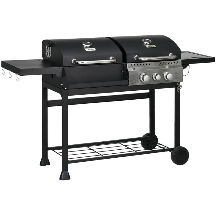 YWJ Barbecue à gaz grill incl. thermomètre plaques de maintien au chaud 161 x 54 x 103 cm Noir + Argent