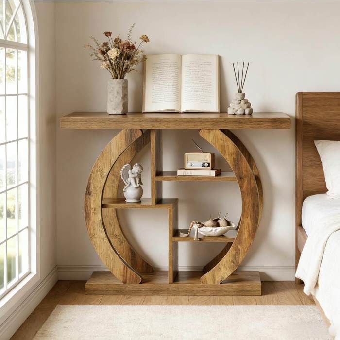 Console avec 4 étagères ouvertes style campagne - pour entrée salon et couloir - en bois - 29×82×108 cm - marron