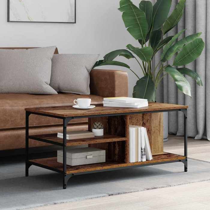 Table basse - MAISON EXCLUSIVE - Bois Ancien - 100 x 50 x 45 cm - Bois dingénierie - Pieds métal noir
