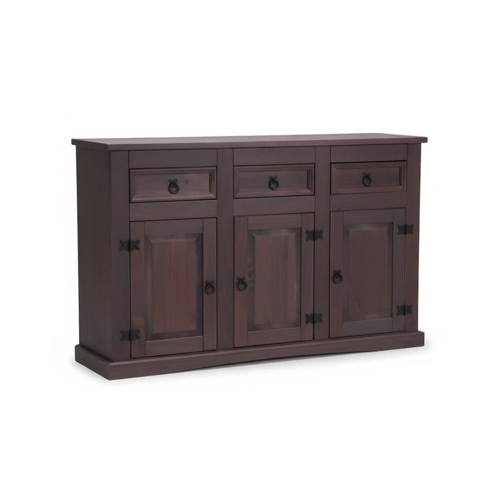 New Mexico Buffet avec 3 tiroirs et 3 portes largeur 132 cm hauteur 84 cm teinte/cire dans un style colonial.