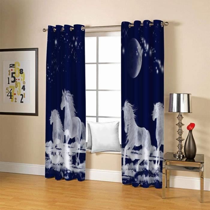 Rideaux Occultants Thermiques 2 Panneaux - Motif Fantastique Bleu Foncé 75x166 Cm | Isolation Lumière, Bruit Et Froid
