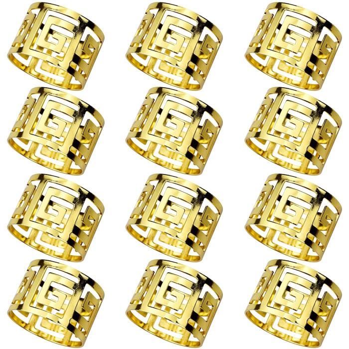 12 Pièces Rond de Serviette Doré Rond de Serviettes de Table Ronds et