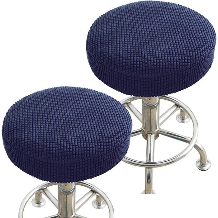 Housse de chaise - Housse de tabouret rond - Tissu extensible - Bleu marine - Lot de 2