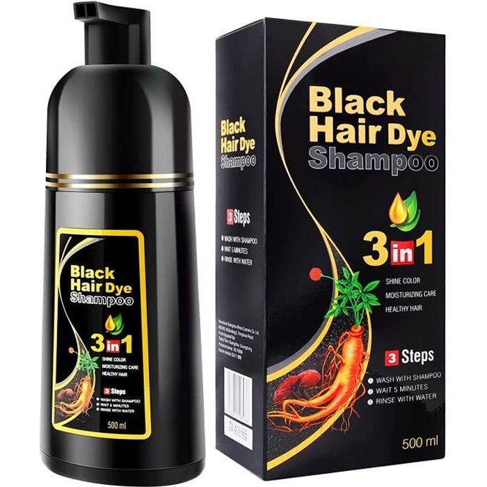 Shampoing Colorant 3 En 1 Instantané - 500ml Noir - Neuf - Pour Cheveux & Barbe