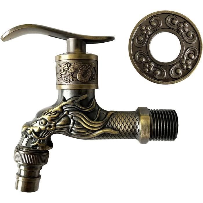 Robinet Jardin Vintage Dragon Sculpté YIDM - Laiton Antique 1/2 Pouce Pour Extérieur