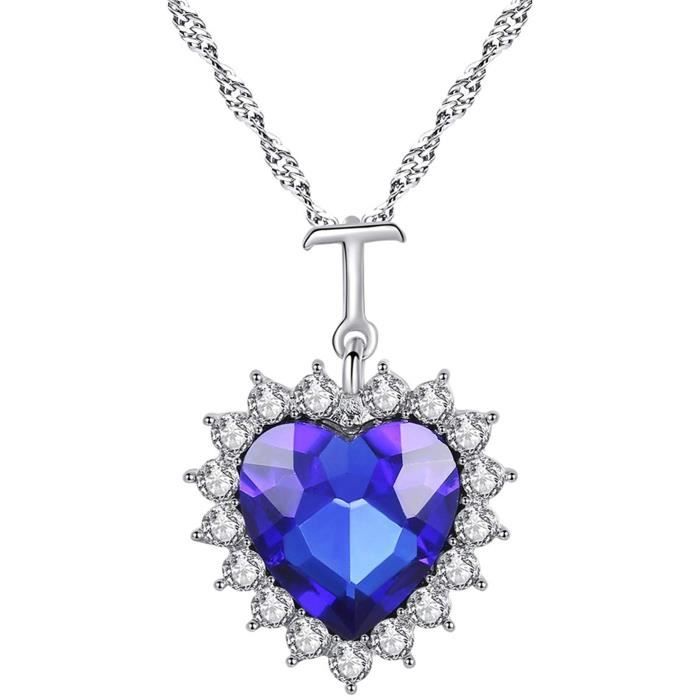 Collier Pendentif Cœur De L'Océan Titanic - Réplique Avec Cristaux Et Strass - Longueur 48cm - Alliage Métal Hypoallergénique