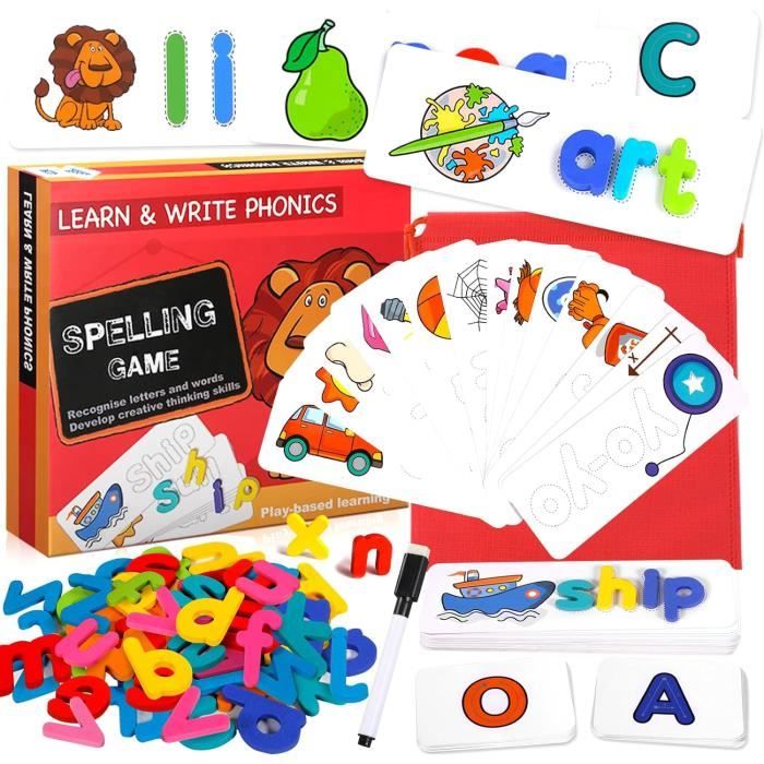 Jouet éducatif - Cartes éducatives en alphabet - 106 pièces - Apprentissage lecture - Motricité fine