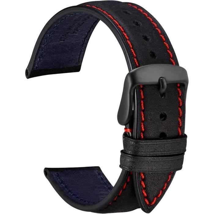Lot De 5 Bracelets Montre Cuir Véritable 18mm Noir – Boucle Noire Incluse