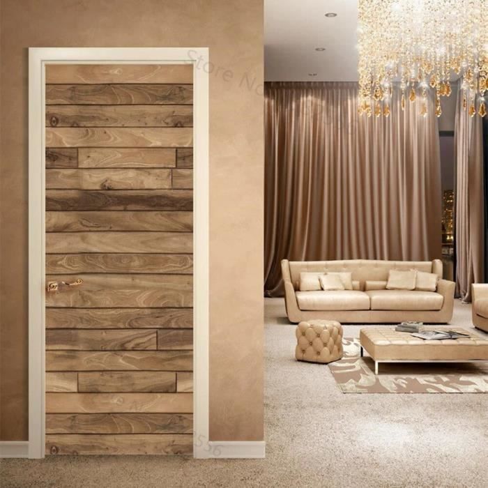 Sticker Décoratif Porte 3D - Paysage Marin Tropical (Cocotiers, Poissons) - Autocollant Amovible 77x200 Cm - Pour Chambre, Salon, Cuisine