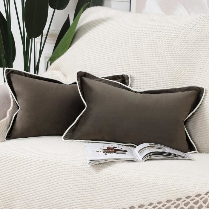 Lot De 2 Housses De Coussin Velours à Franges 30x50 Cm - Blanc Crème Doux Et Luxueux