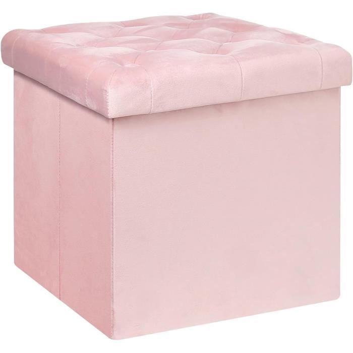 pouf coffre boîte de rangement pliable coffre à jouets gagner de l'espace capitonnée velours tabouret chambre princesse rose.[d39]