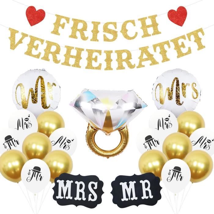 Décoration Mariage Rustique - Guirlande 'Just Married' + Décorations Chaise Mr & Mrs - Lin, 3,5 M - Style Vintage