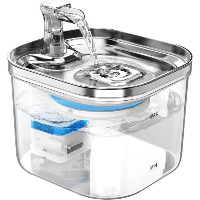 Fontaine à Eau Pour Chat 2,2L En Inox Avec Filtre - Distributeur Automatique Silencieux Et Robinet Pour Encourager à Boire