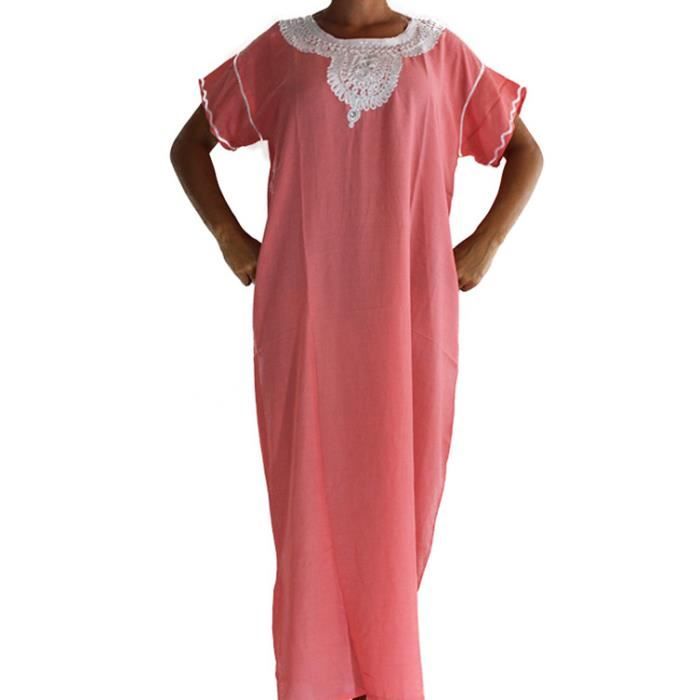 Djellaba Femme Saumon Blanc Robe Mariage Tunique Rose Pale