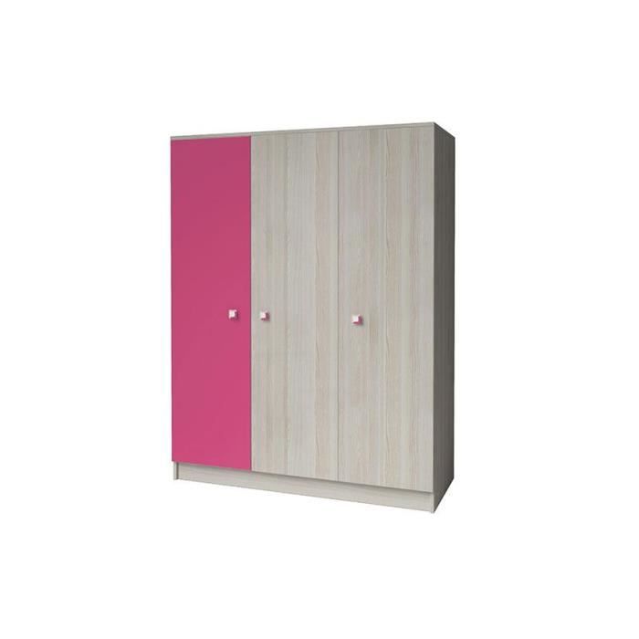 Armoire Bois Et Rose Miko 3 Portes 140 Cm Achat Vente Armoire