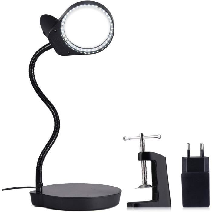 Lampe Loupe Sur Pied LED 5 Dioptres - 8X Grossissement, 24W - Pour Esthétique, Coiffure, Lecture