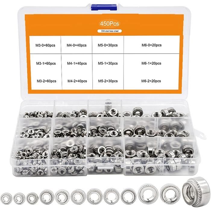 Coffret 1200 écrous à Rivets (rainure) – Aluminium/inox/acier – Pour Tôlerie
