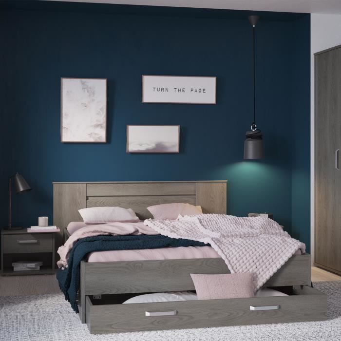 Lit 160x200 Cm En Chene Grise Ruth Achat Vente Structure De Lit Lit 160x200 Cm En Chene Grise Cdiscount