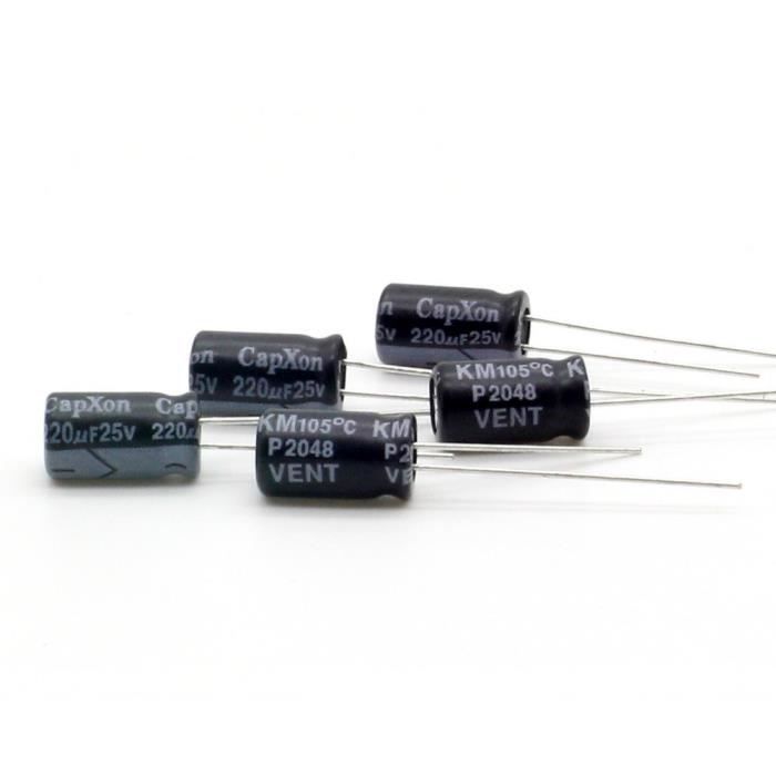Condensateur électrolytique; THT; 220uF; 63VDC;" 10x16mm; Hauteur 10 Pcs 5 mm Condensateur électrolytique; THT; 220uF; 63VDC;" 10x16mm; Hauteur 10 Pcs 5 mm