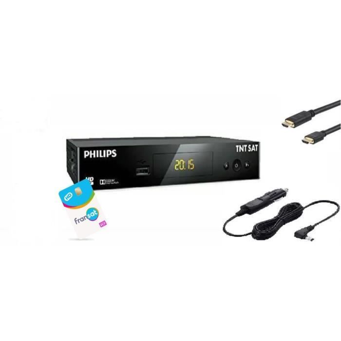 RÉCEPTEUR Philips DSR 3031F, DÉMODULATEUR Satellite - ENREGISTREUR USB HD FRANSAT + Carte FRANSAT PC7 VALABLE 4 Ans