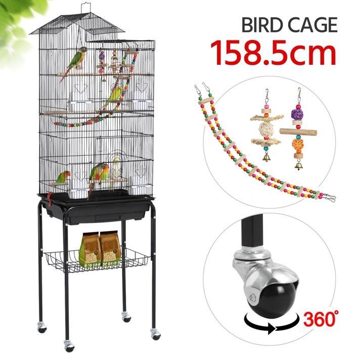 Comparer les prix de Cage Oiseaux Yaheetech 46 x 35,5 x 158,5cm - Roulettes - Volière Perruche - Jouets - Canaris