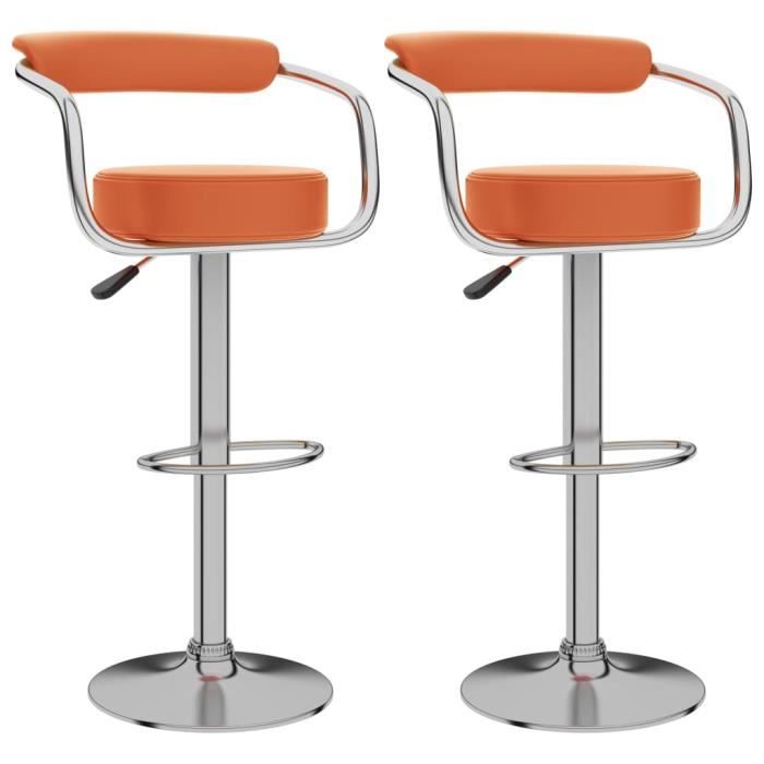 #buy#4137lot de 2 tabouret de bar design industriel - tabouret cuisine tabouret haut chaise de bar orange similicuir