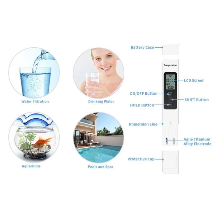 Ph Meter Ph Tds Et Ec Testeur De Température Bio 5 En 1 Testeur De