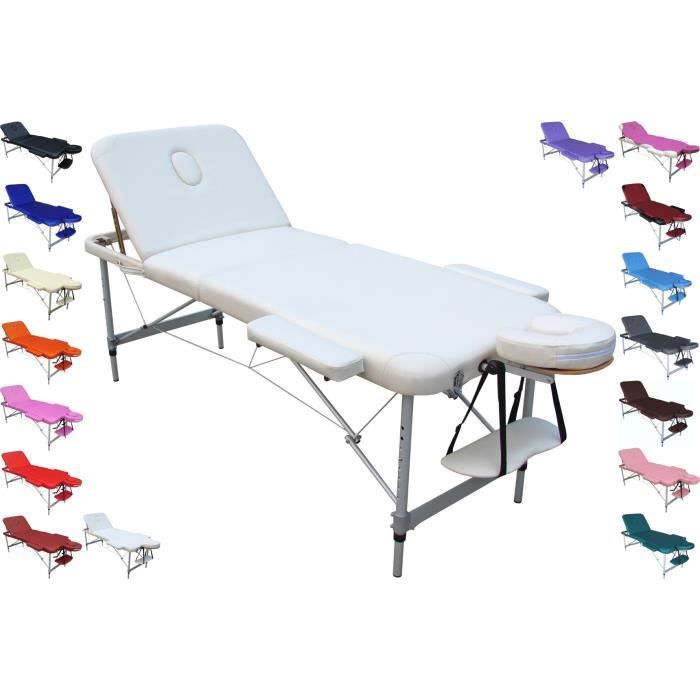 Table De Massage Portable Pliante En Aluminium - 3 Zones, Livrée Avec Sac
