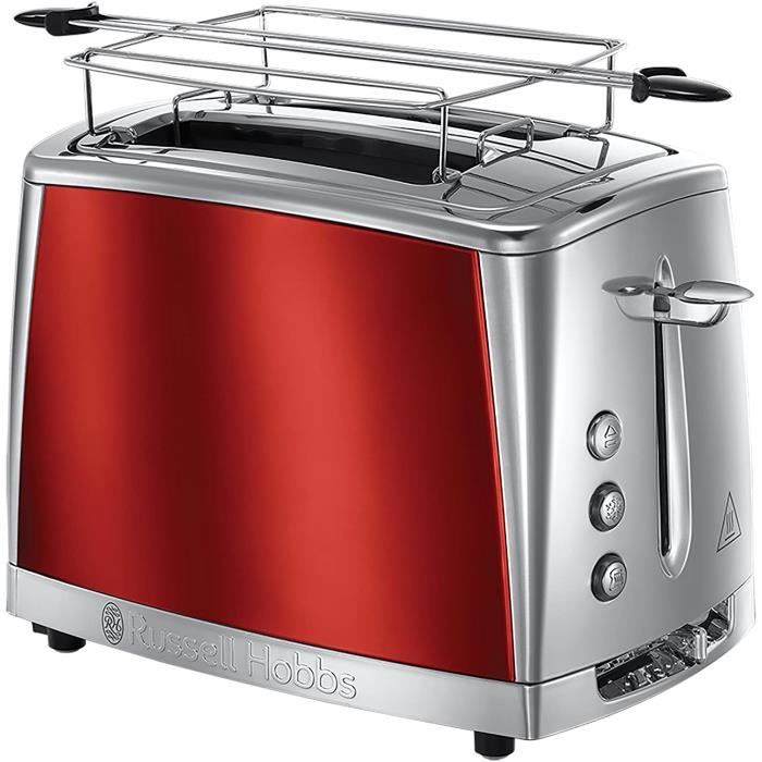 Russell Hobbs Toaster Grille-Pain, Cuisson Rapide, Contrôle Brunissage, Chauffe Viennoiserie - Rouge 23220-56 Luna