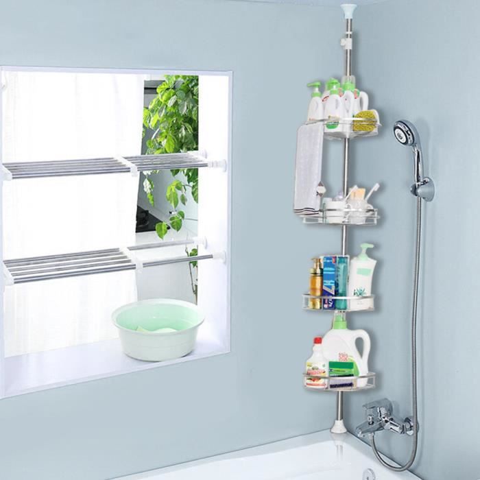 ygongmy étagère télescopique douche 110 à 280 cm - 4 tablettes 31x23cm - étagère d'angle en acier inox idéale pour salle de bain