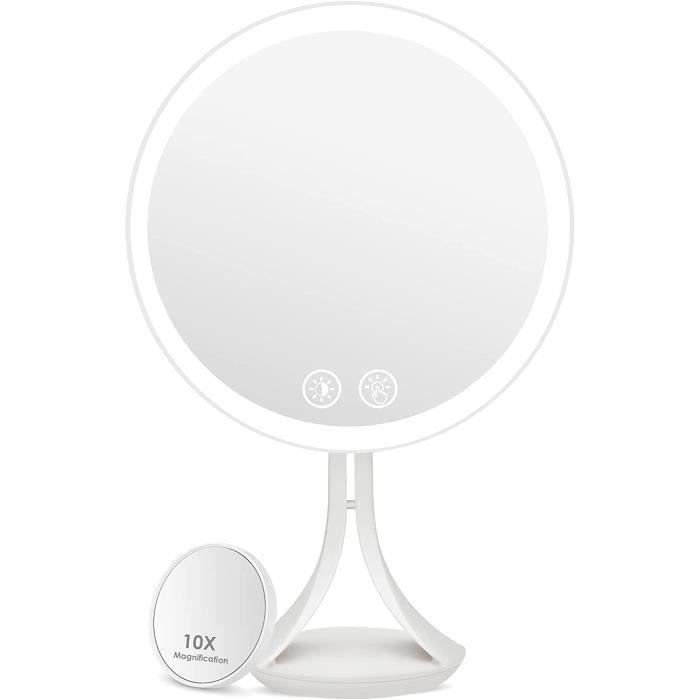 Miroir De Maquillage LED Rechargeable Homirty - Lumière Réglable, Rotation 90°, Miroir Grossissant 5x, 3 Modes Couleur, Batterie 1200mAh